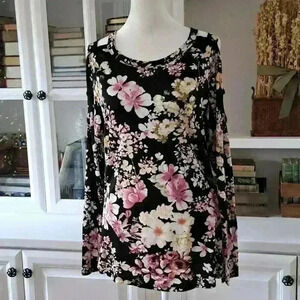 Sheila Rose Black Floral Top with Cold Shoulder Detail
